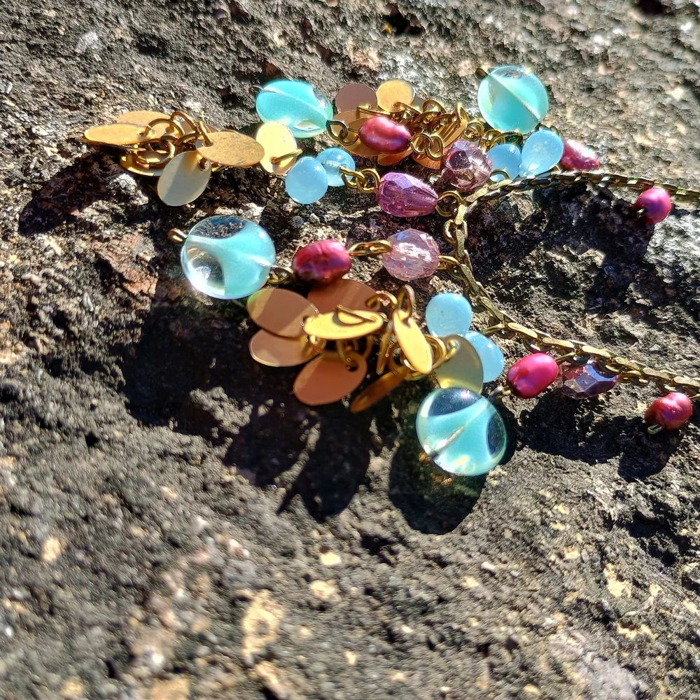 VTG gypsy core style charm necklace, deco style necklace, Pearl Necklace, Siren